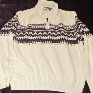 Izod Men's Cream and Navy Zip Up Sweater